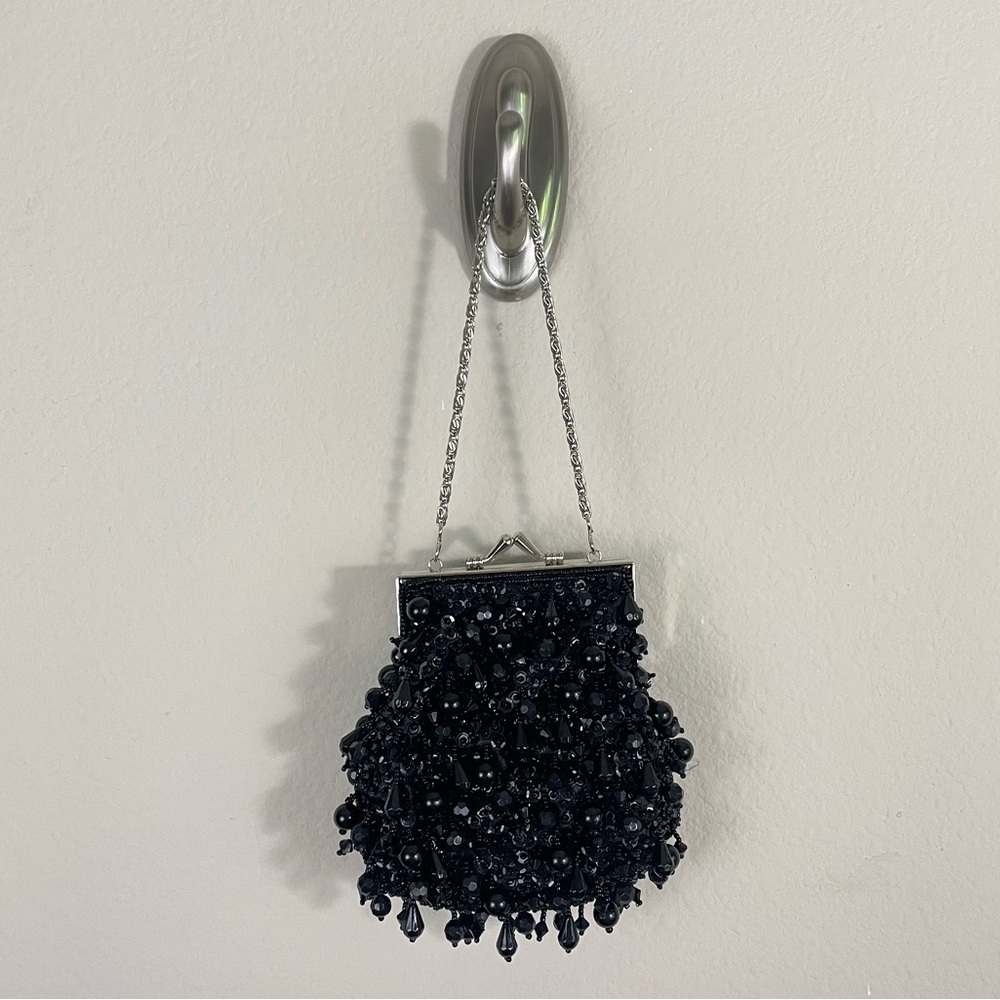 MENBUR Black Beaded Cocktail Mini Hand Bag VTG